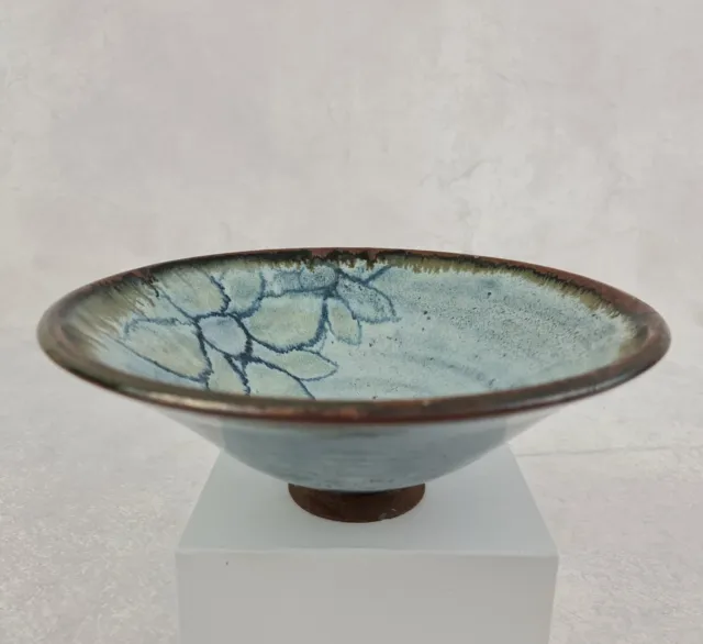 Vintage Blue & Brown Art Pottery Glazed Decorative Fruit Bowl