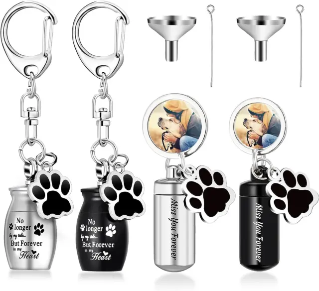 4 Pcs Pet Ashes Keepsake Keychain for Dog Pet Ashes Urn with 4 Pcs Filling Tools