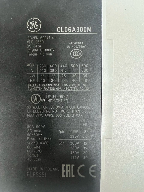 GE CL06A300M3 109558 PLP25 Contactor 110-115v 50/60hz C653-50 LB4A3 2