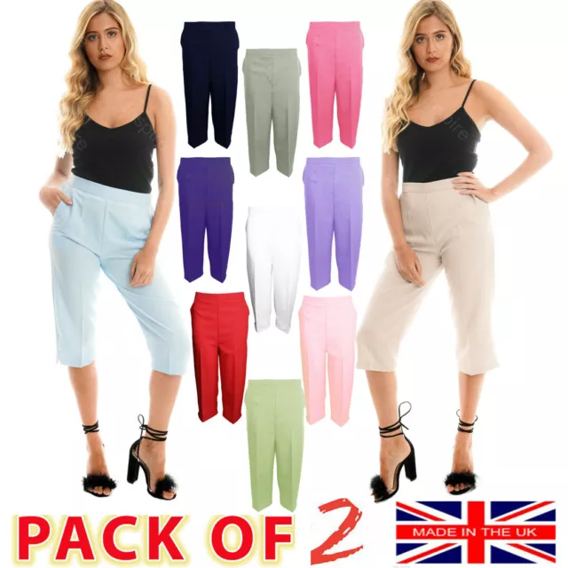 Ladies Women Trousers Summer 3 Quarter Length Trouser Cropped Capri  Bottom Pant