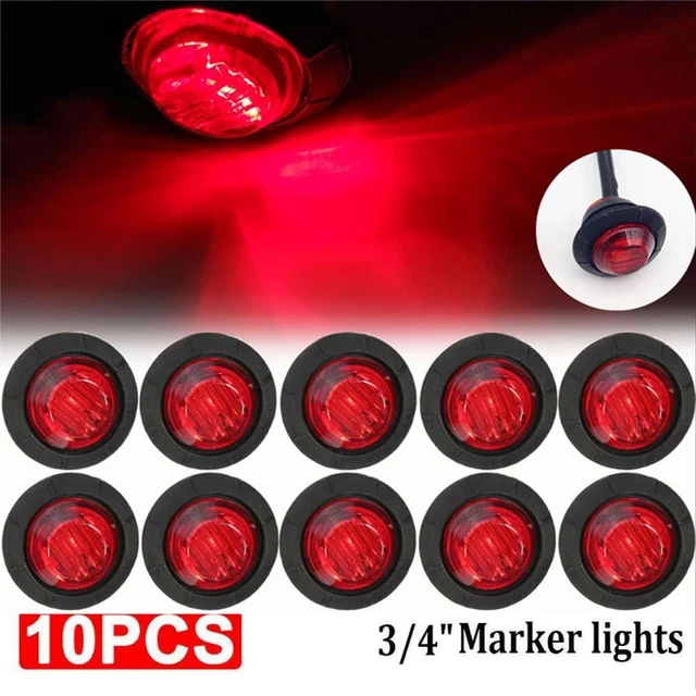10x LED Truck Signal Lights 3/4" Dustproof Red Round Side Marker Button Lamp EAN