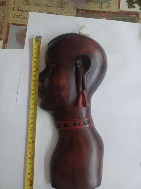 Vintage Hand Carved Hard Wood African Ethnic Wall Hanging Sculpture Artwork