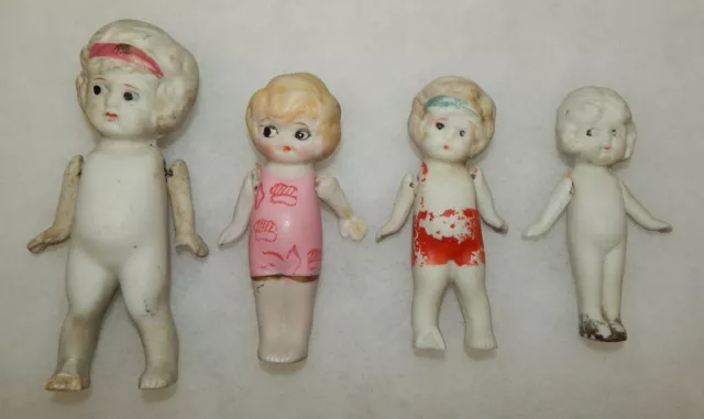 4 Antique Vintage Bisque Kewpie Style Flapper Miniature Dolls Japan