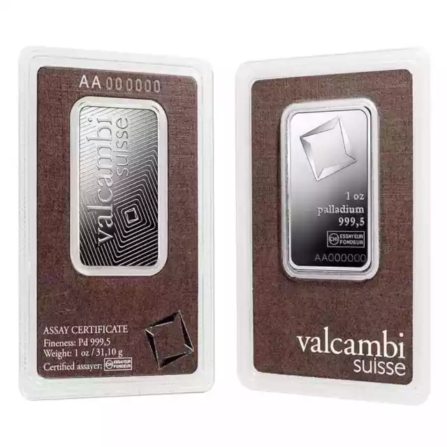 1 oz Palladium Bar Valcambi Suisse .9995 Fine (In Assay)