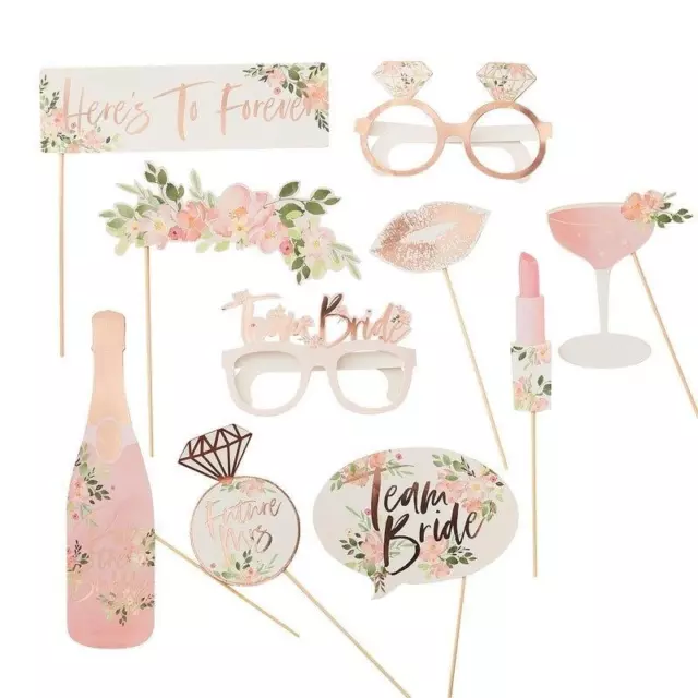 Team Bride Photo Booth Props - Floral Hen Party Props - Hen Do Photos - 10 Pack 2