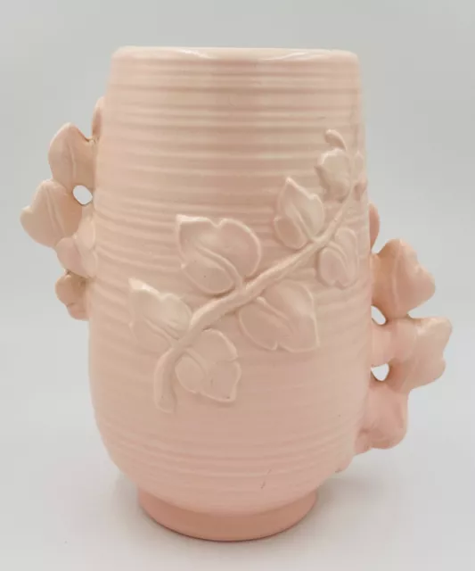 Red Wing Art Pottery Pink Vase Ivy Leaves Embossed Motif 9" Tall 1940's