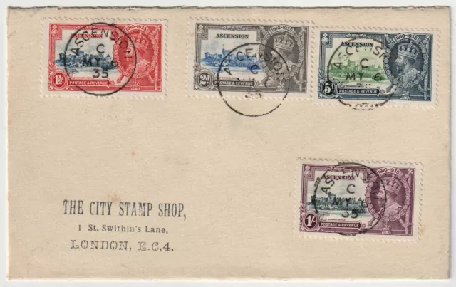 Ascension 1935 Silver Jubilee first day cover to London Sc 33-36 CV $127.50+