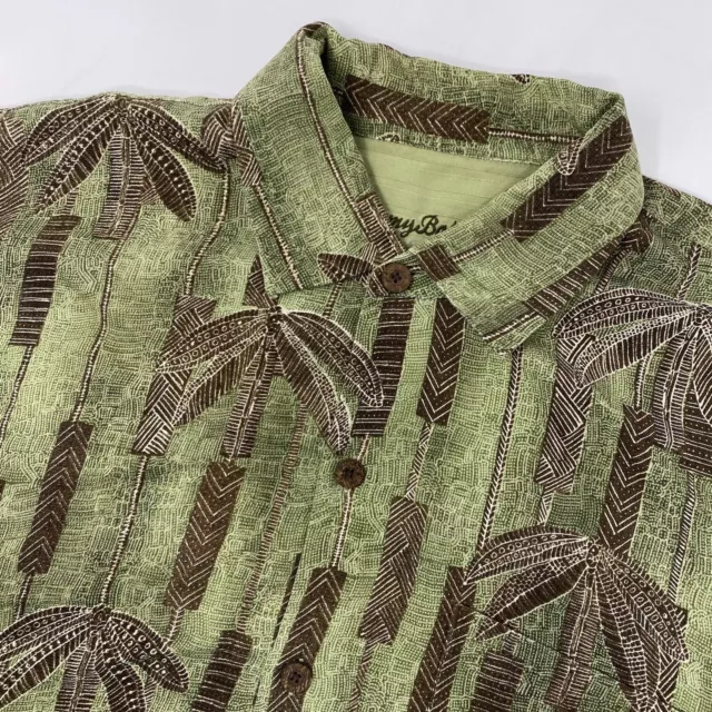 TOMMY BAHAMA LARGE Silk Green Brown Tropical Short Sleeve Button Front ...