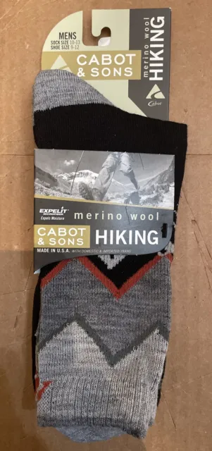 Cabot & Sons Hiking Crew Socks Mens Merino Wool Blend USA Made Moisture Wicking