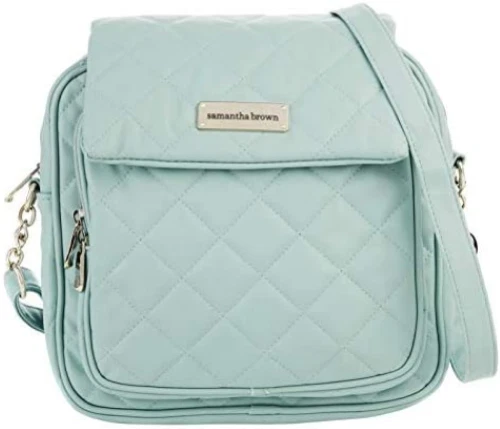 Samantha Brown RFID Protected Quilted Crossbody Bag - Light Teal