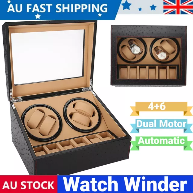 Luxury Automatic 4+6 Dual Motor Watch Winder Display Box Pu Leather Display Case