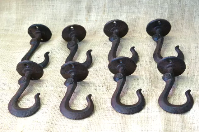 8 Ceiling Hooks Hanging Plant Hook Rustic Cast Iron 4 1/2" Coat Tow Chain Hanger
