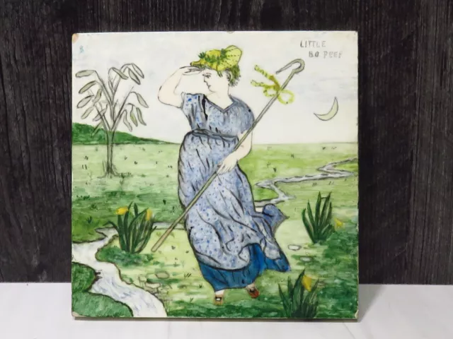 Antique Hand Painted Mintons Tile Little Bo Peep Walter Crane Nursery Rhyme Baby