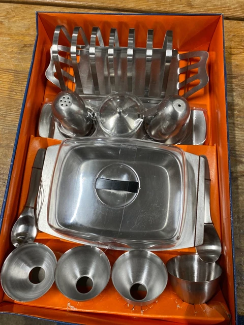 Juego De Desayuno Retro Mcm 18/8 Acero Inoxidable Tazas De Huevo Condimentos De Mantequilla Sin Usar En Caja