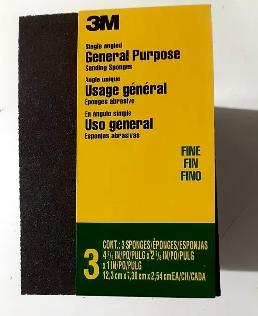 3M General Purpose Sanding Sponge CP040-3PK, Single Angle, 2 7/8" x 4 7/8" x 1"