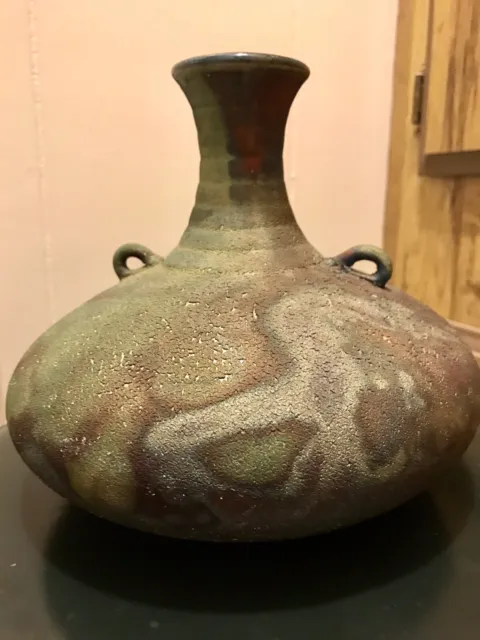 Stephan Roy Raku Pottery Vase Iridescent Studio Pottery Urn Amphora Signed 7”