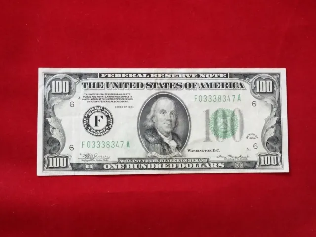FR-2152aF  1934 Series $100 Atlanta Federal Reserve Note "Dark Green Seal" *VF+*