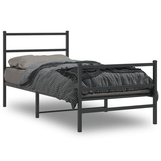 VIDAXL METAL BED Frame without Mattress with Footboard Black 90x190cm £