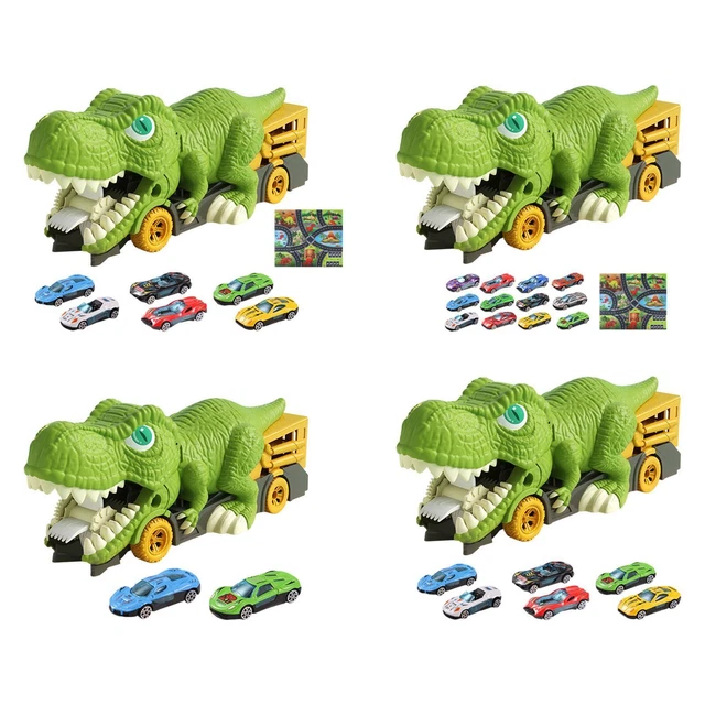 Véhicule avalant des monstres pour enfants avec piste de course et 6 mini voitures, dinosaure transforme les jouets de voiture