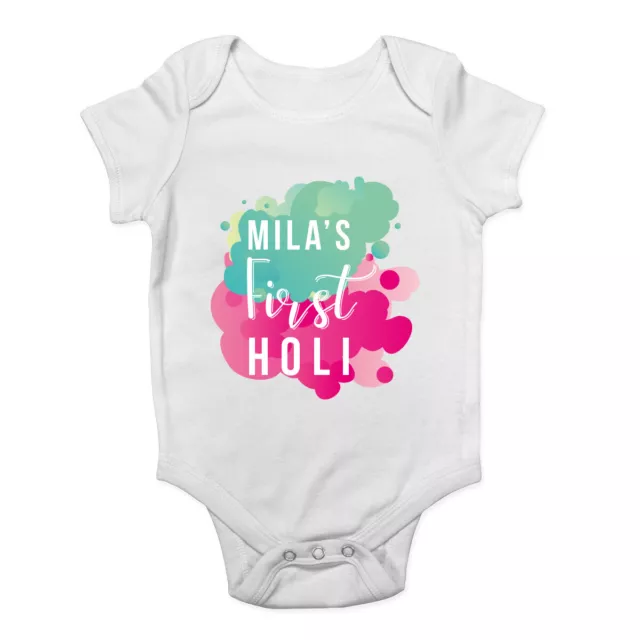 Personalised First Holi Festival of Colours Baby Grow Vest Bodysuit Girls Boys