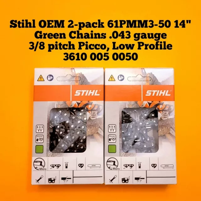 Stihl 2-Pack 63PM3-50 14 Green 3636 005 0050 Chainsaw Chain .050 3/8 Picco  50DL