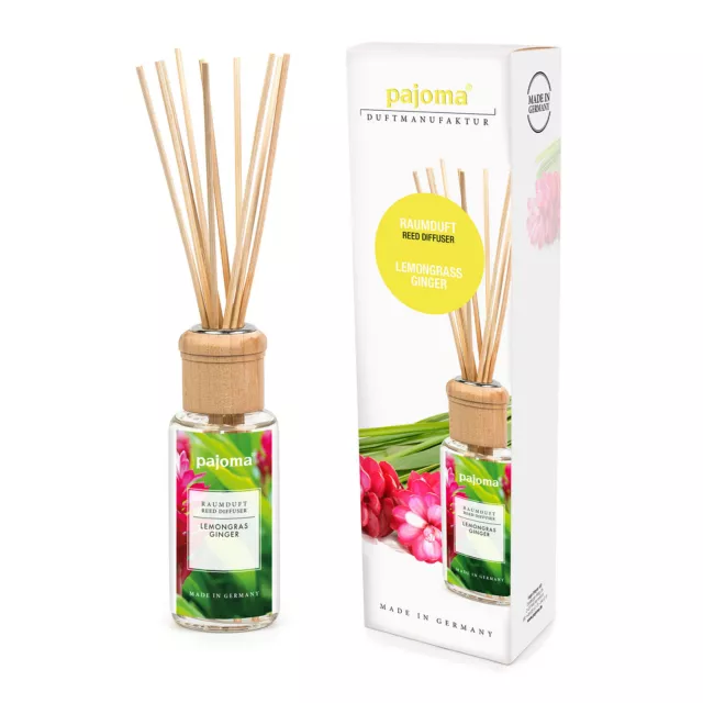 pajoma Raumduft 100ml + 10 Duft-Stäbchen, Lemongras Ginger | Diffuser Erfrischer