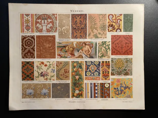 antike Grafik Varia: Weberei alte Chromolithografie um 1900