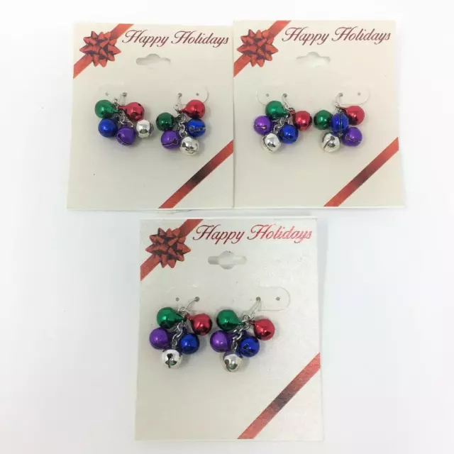 Christmas Pierced Earrings LOT of 3 Jingle Bells Stocking Stuffer Gift  NEW