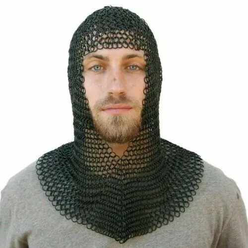 Butted Chainmail Coif Mild Steel Chain Mail Hood Reenactment LARP...