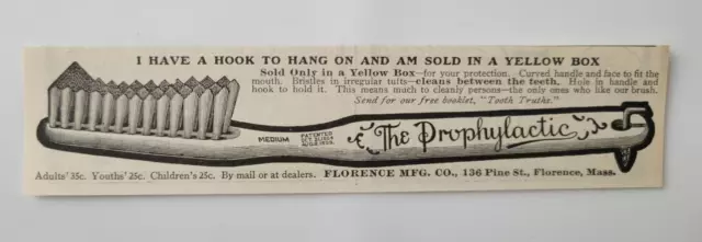 Prophylactic Toothbrush Florence Mfg Co MA Print Ad 1903 Outlook ~5.5x1.5"