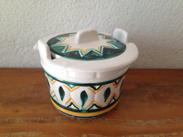 ANCIEN PETIT BEURRIER OU POT COUVERT DE HB QUIMPER beau décor