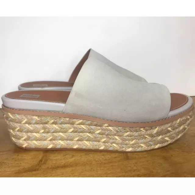 FitFlop Eloise Soft Gray Suede Espadrille Platform Wedge Sandals Size 10