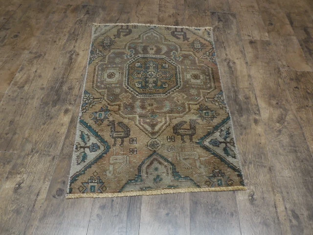 VINTAGE TURKISH HAND MADE GEOMETRIC ANATOLIAN VILLAGE MADE OUSHAK RUG 2x3.4