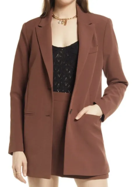 Open Edit Womens Relaxed Fit Oversized Blazer Brown Chino Size Large Nordstrom