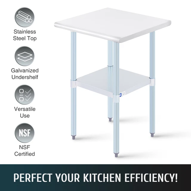 24x24 Stainless Steel Kitchen Table with Adjustable Shelf Commercial Prep Table