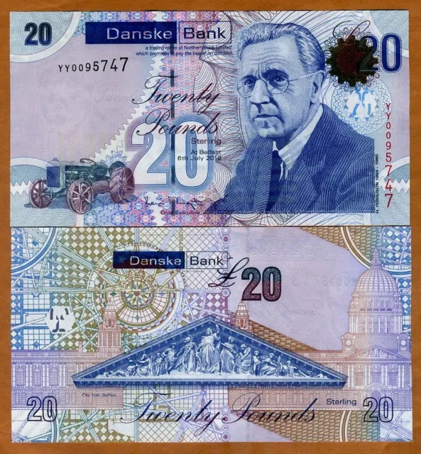 Ireland Northern, Danske Bank, 20 pounds, 2016, P-New UNC Scarce Replacement