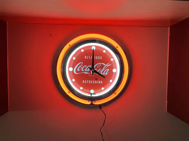 Neon Clock Cola Sign Coca Coca-Cola Coke Red Wall Double Drink Delicious Logo 3