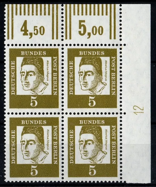 Berlin Mi. 199 / Bedeutende Deutsche / Eckrand-Viererblock DZ 12