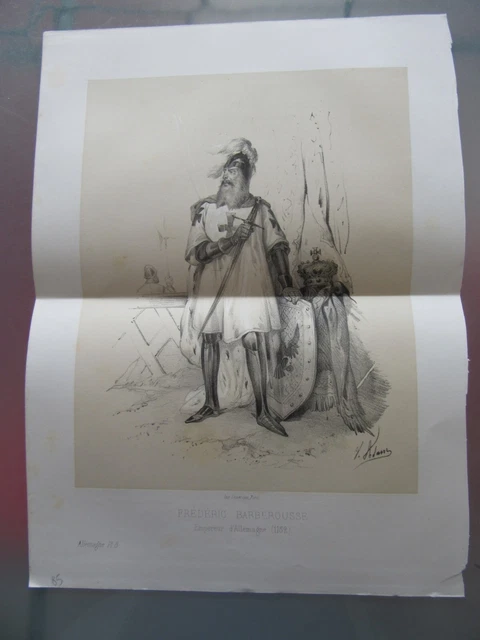 Gravure 19° Siècle Frederic Barberousse Empereur D'allemagne 1152