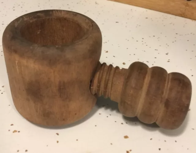 Vintage Hand Turned Wooden Nutcracker Screw Type Nut Cracker Made In France