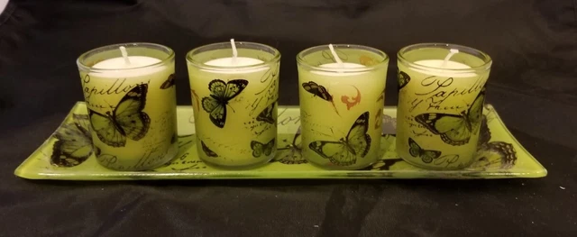 HOME ESSENTIALS & BEYOND Mariposa Set Of 4 Tea Light Holders With Tray