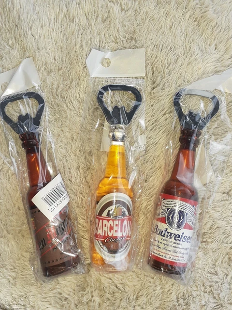 3Pc San Miguel Barcelona and Budweiser Liquid Filled Fridge Magnet Bottle Opener
