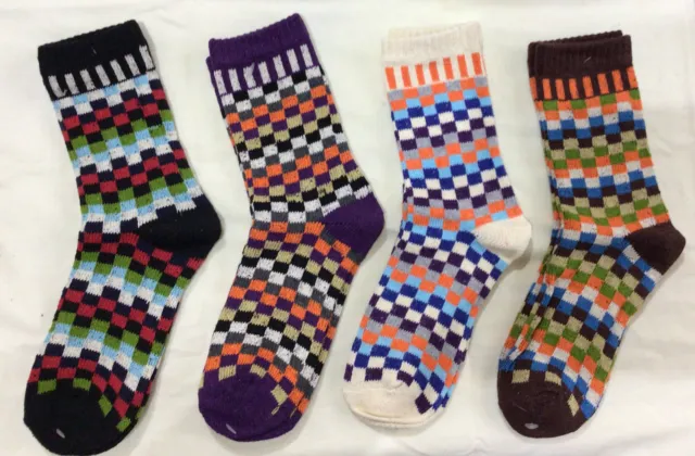 NWT ~ SOCK LAB Women's 4-Pack Multi-color Checkerboard Boot Socks ~ Size 9-11