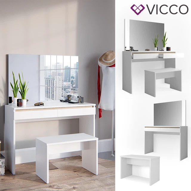Coiffeuse Tower Blanc 122.2cm avec miroir et tabouret Vicco | Blanc
