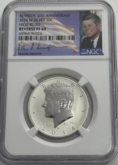 2014 W Ngc Pf69 Silver Reverse Proof Kennedy 90 % Signature 50Th Anniversary #24