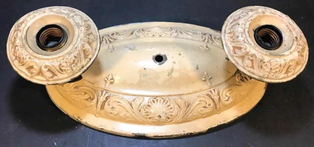 Vintage 2 Lamp Art Deco Ceiling Mount Metal Light Fixture Restore Nice