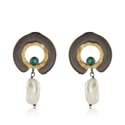 Fresh Water Pearl Dangle Earrings Handmade Dual Tone Earrings Fashion Jewelry