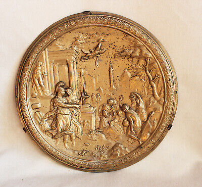 Antique DECORATED  Greek mythological gilt bronze cast plate plaque relief