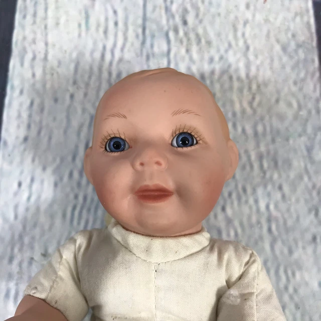 Vintage Bisque Porcelain Cloth Body Baby Doll w Blue Eyes No Clothes - 7.5" Long 2