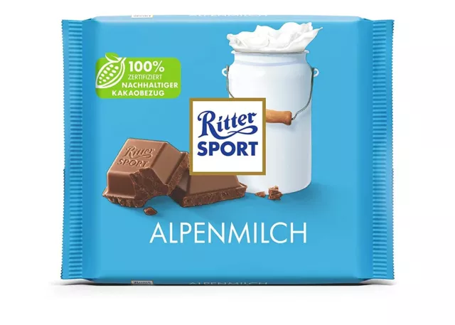 9 x 100 g Ritter Sport latte alpino cioccolato cioccolato al latte intero NUOVO MHD 8/24